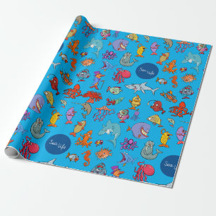 Papel De Regalo Animales de Vida Marina Coloridos Personajes del O