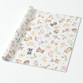 Papel De Regalo Animales de Woodland de color blanco