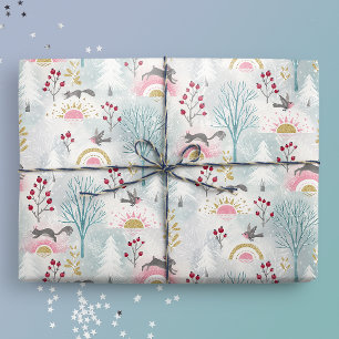 Papel De Regalo Animales de Woodland del solsticio de invierno