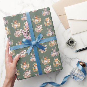 Papel De Regalo Animales de Woodland en verde camuflaje