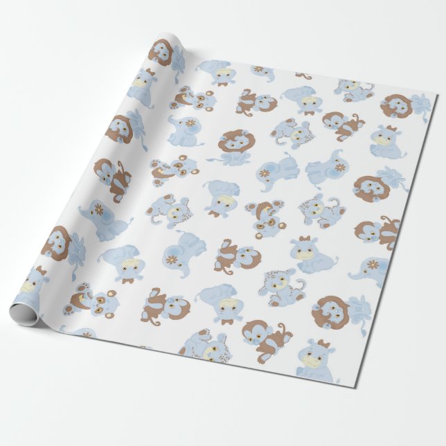 Papel De Regalo Animales del bebé azul (Desenrollado)