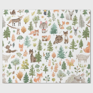 Papel De Regalo Animales del bosque baby shower género neutral