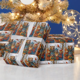 Papel De Regalo Animales del Bosque de Navidad en Copos de Nieve