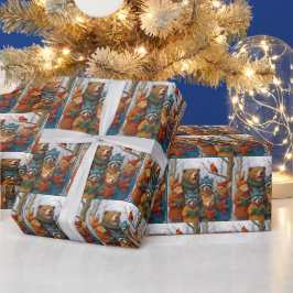 Papel De Regalo Animales del bosque en Navidad cantando villancico