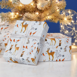 Papel De Regalo Animales del Bosque Escandinavo Navidad