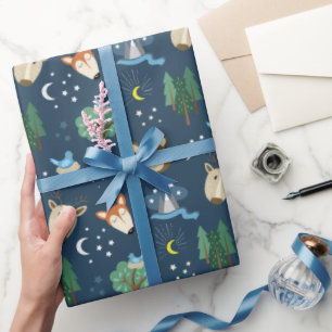 Papel De Regalo Animales del bosque exploran montañas luna estrell