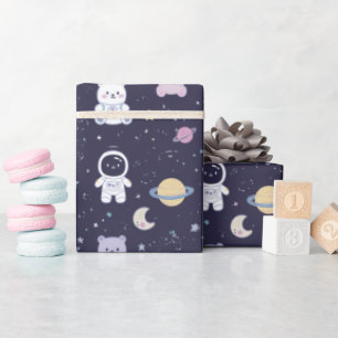 Papel De Regalo Animales del espacio en pasteles suaves con patrón