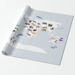 Papel De Regalo Animales del Mapa Mundial de Niños