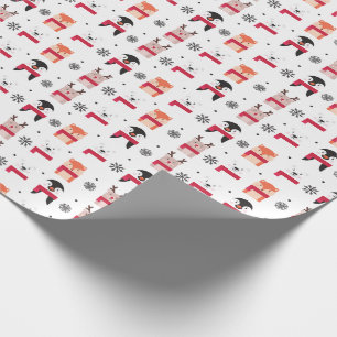 Papel De Regalo Animales del navidad, ciervos, oso polar, pingüin