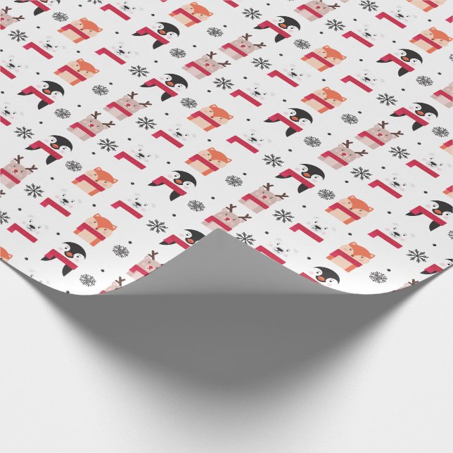 Papel De Regalo Animales del navidad, ciervos, oso polar, pingüino (Esquina)