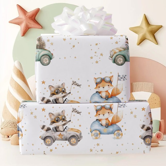 Papel De Regalo Animales divertidos corren coches segundo cumpleañ (Subido por el creador)