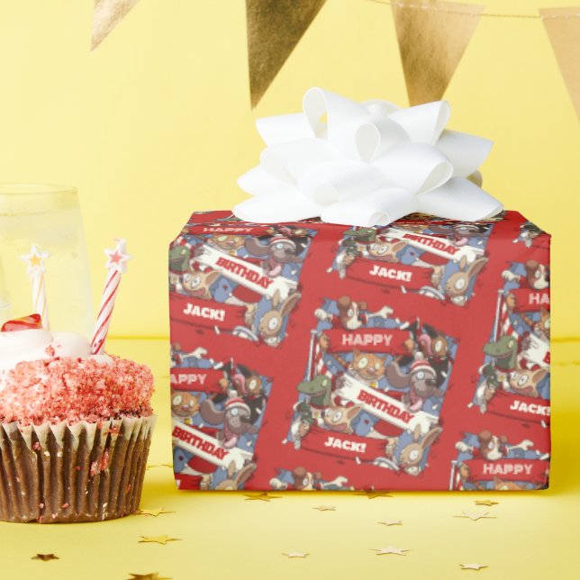 Papel De Regalo Animales divertidos Feliz Cumpleaños Añade tu nomb (Fiesta de cumpleaños )