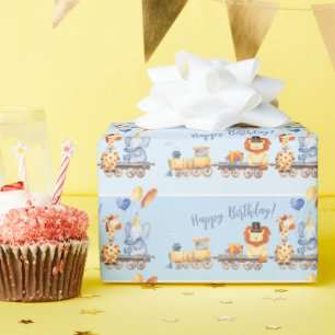 Papel De Regalo Animales fiestas en la jungla infantil Feliz cumpl