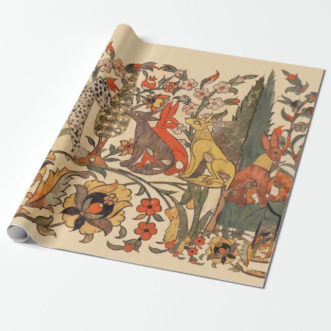 PAPEL DE REGALO ANIMALES FORESTALES, LEOPARD, JACKALS, RABBITS, FL (Desenrollado)