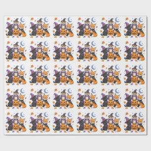 Papel De Regalo Animales lindos de Halloween - Bruja Gato Negro Bú
