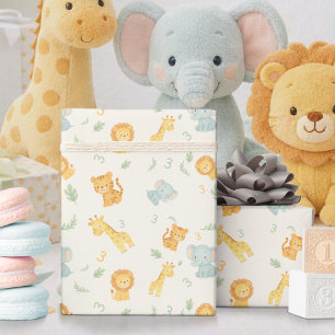Papel De Regalo Animales Lindos de Safari Fiesta de Cumpleaños Inf