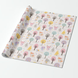 Papel De Regalo Animales lindos del bosque de otoño con cometas y 