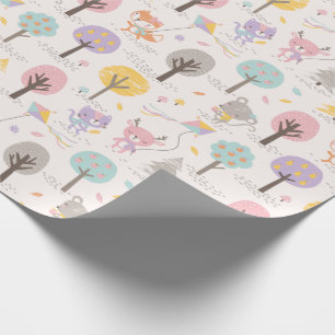 Papel De Regalo Animales lindos del bosque de otoño con cometas y 