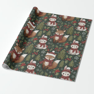 Papel De Regalo Animales Lindos del Bosque Patrón de Invierno