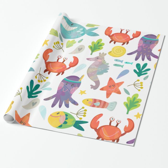 Papel De Regalo Animales marinos personalizados (Desenrollado)