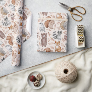 Papel De Regalo Animales Modernos de Acuarela del Bosque 