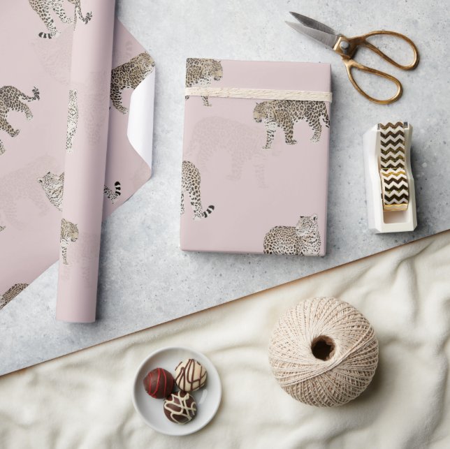 Papel De Regalo Animales modernos de la selva de leopardo rosa (Artesanía)