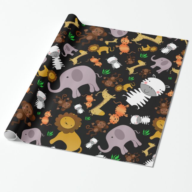Papel De Regalo Animales negros del safari de selva (Desenrollado)