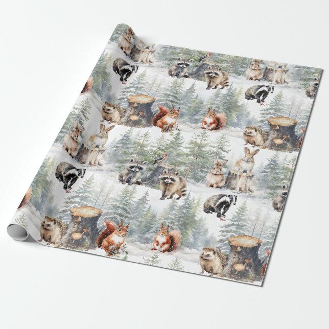 Papel De Regalo Animales para bebés del bosque de Woodland Winter (Desenrollado)