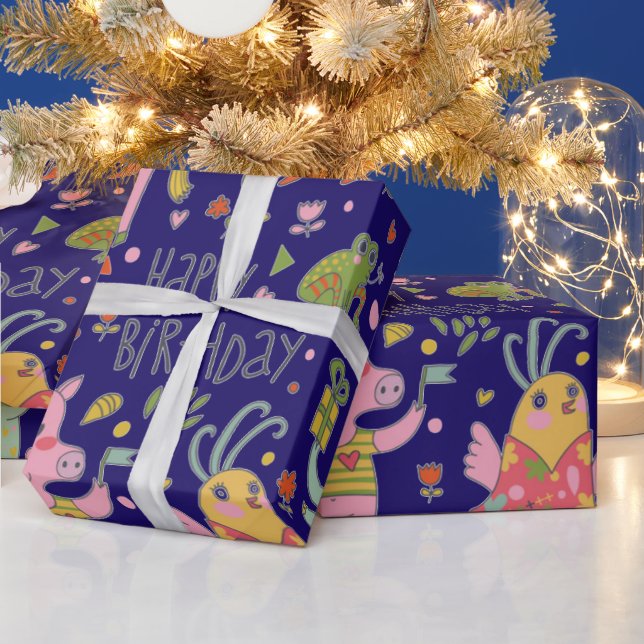 Papel De Regalo Animales Personalizados divertidos cantan feliz cu (Vacaciones)