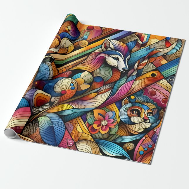 Papel De Regalo Animales Representados Geométricamente Arte Modern (Desenrollado)