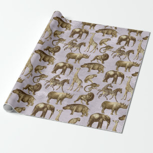 Papel De Regalo Animales Safari en morado claro