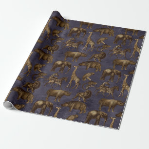 Papel De Regalo Animales Safari en morado oscuro