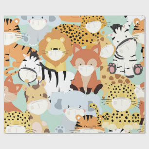 PAPEL DE REGALO ANIMALES SALVAJES CUIDADOS CON MÁSCARAS ENVASES DE