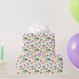 Papel De Regalo Animales salvajes felices y coloridos en la sabana
