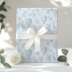 Papel De Regalo Animales toile Safari Azul Globos de aire caliente