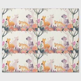 Papel De Regalo Animales tranquilos entre flores y árboles