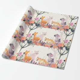 Papel De Regalo Animales tranquilos entre flores y árboles