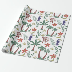 Papel De Regalo Animales tropicales con maxilar y mono sin soldadu