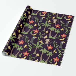 Papel De Regalo Animales tropicales de mono y macao sin costura