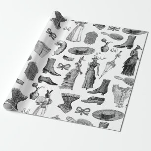 Papel De Regalo animales victorianos antiguos mujeres de tela blan