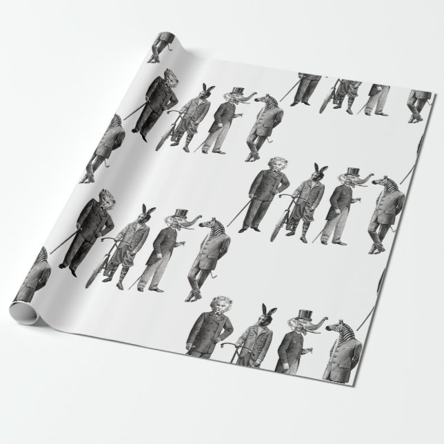Papel De Regalo animales victorianos divertidos (Desenrollado)