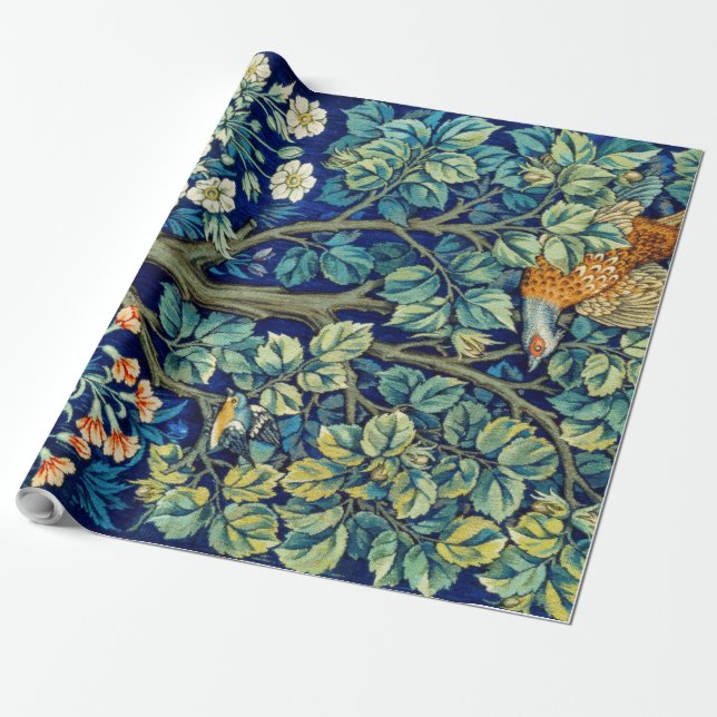 Papel De Regalo Animales y flores, bosque, William Morris (Desenrollado)