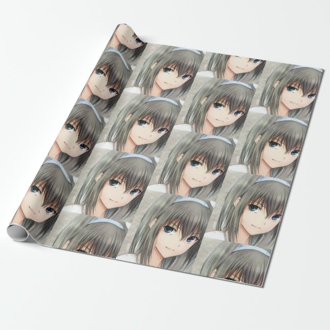 Papel De Regalo Anime ojos grises chicas de pelo oscuro (Desenrollado)