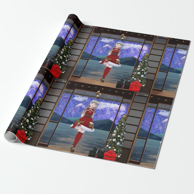 Papel De Regalo Anime Style Girl Christmas Wrapping Paper (Desenrollado)