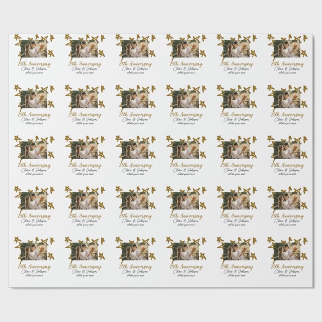 Papel De Regalo Aniversario boda añada nombre año imagen estrellas (Superficie plana)