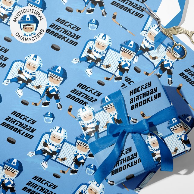 Papel De Regalo Aniversario de cumpleaños de hockey de niños asiát (Subido por el creador)