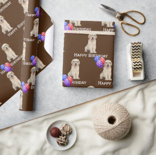 Papel De Regalo Aniversario De La Recuperación Dorada Puppy Con Gl