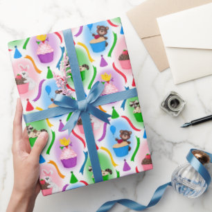 Papel De Regalo Aniversario de los animales y pasteles de la selva