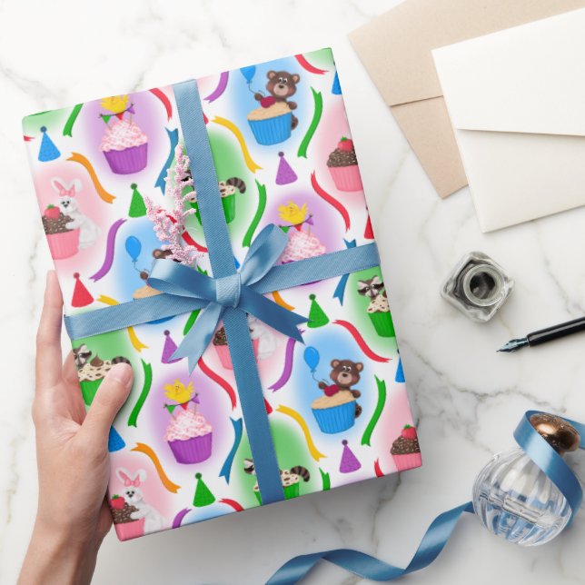 Papel De Regalo Aniversario de los animales y pasteles de la selva (Regalar)