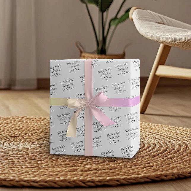 Papel De Regalo Aniversario de parejas personalizado Sr. y Sra. (Customized Mr & Mrs Couples Anniversary Wrapping Paper)